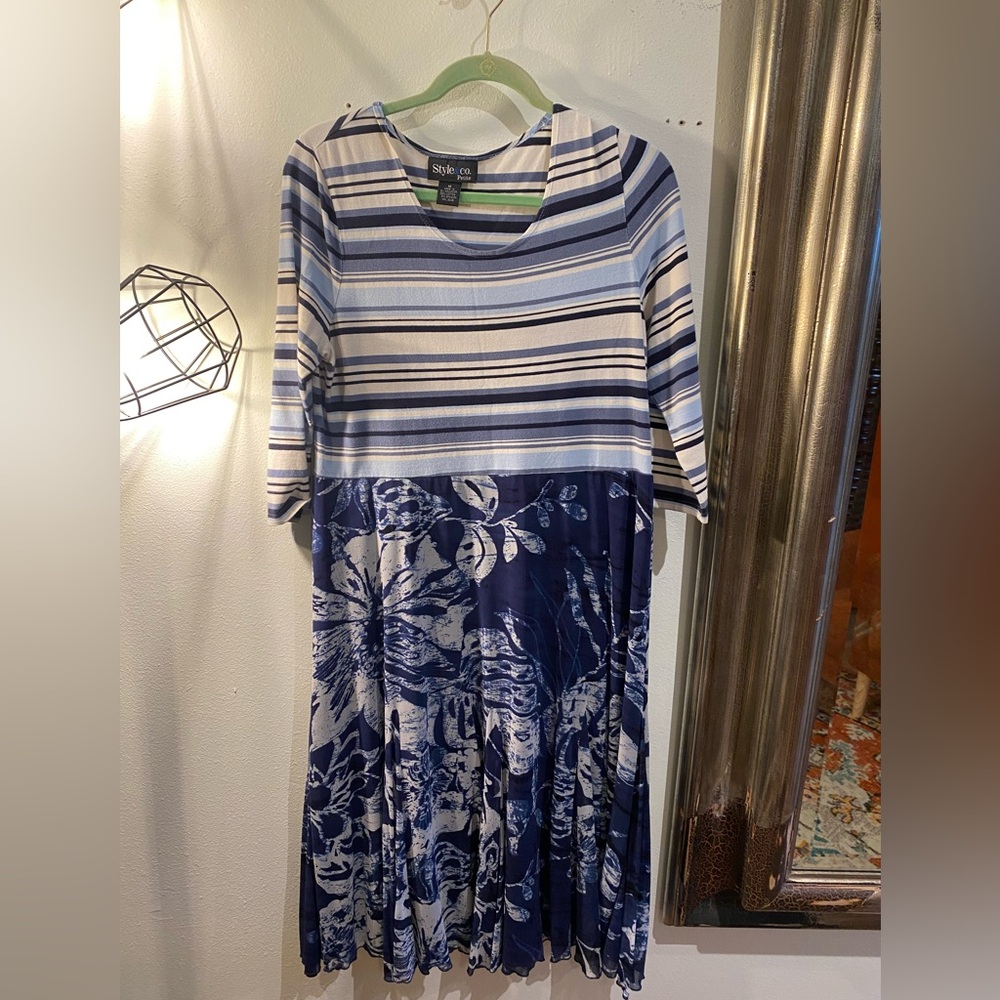 OOAK Upcycled Style & Co. Navy and White Long Sleeve Dress